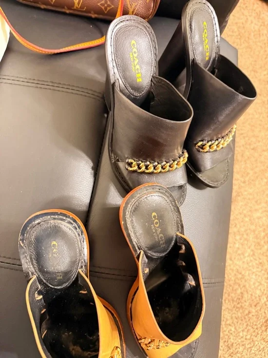 Coach Leather Chain-Trim Mules in Orange and Black - Picture 4 of 8